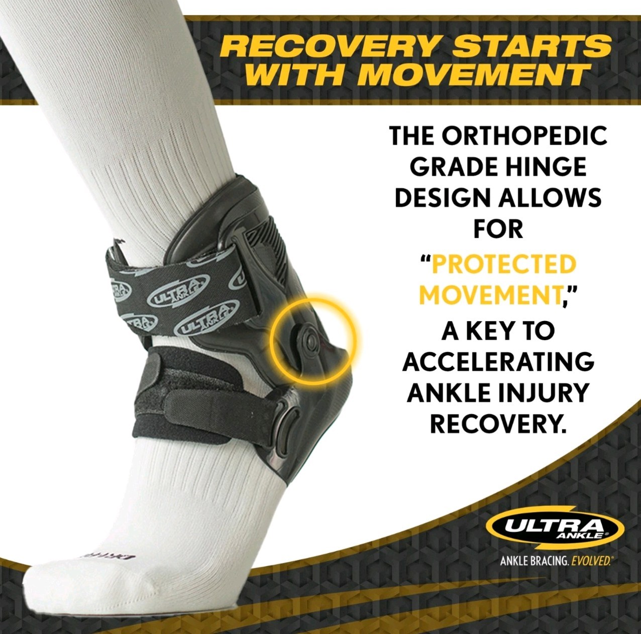 Ultra Zoom Ankle Brace (White) – Hinge Design Promotes Faster Healing NIP