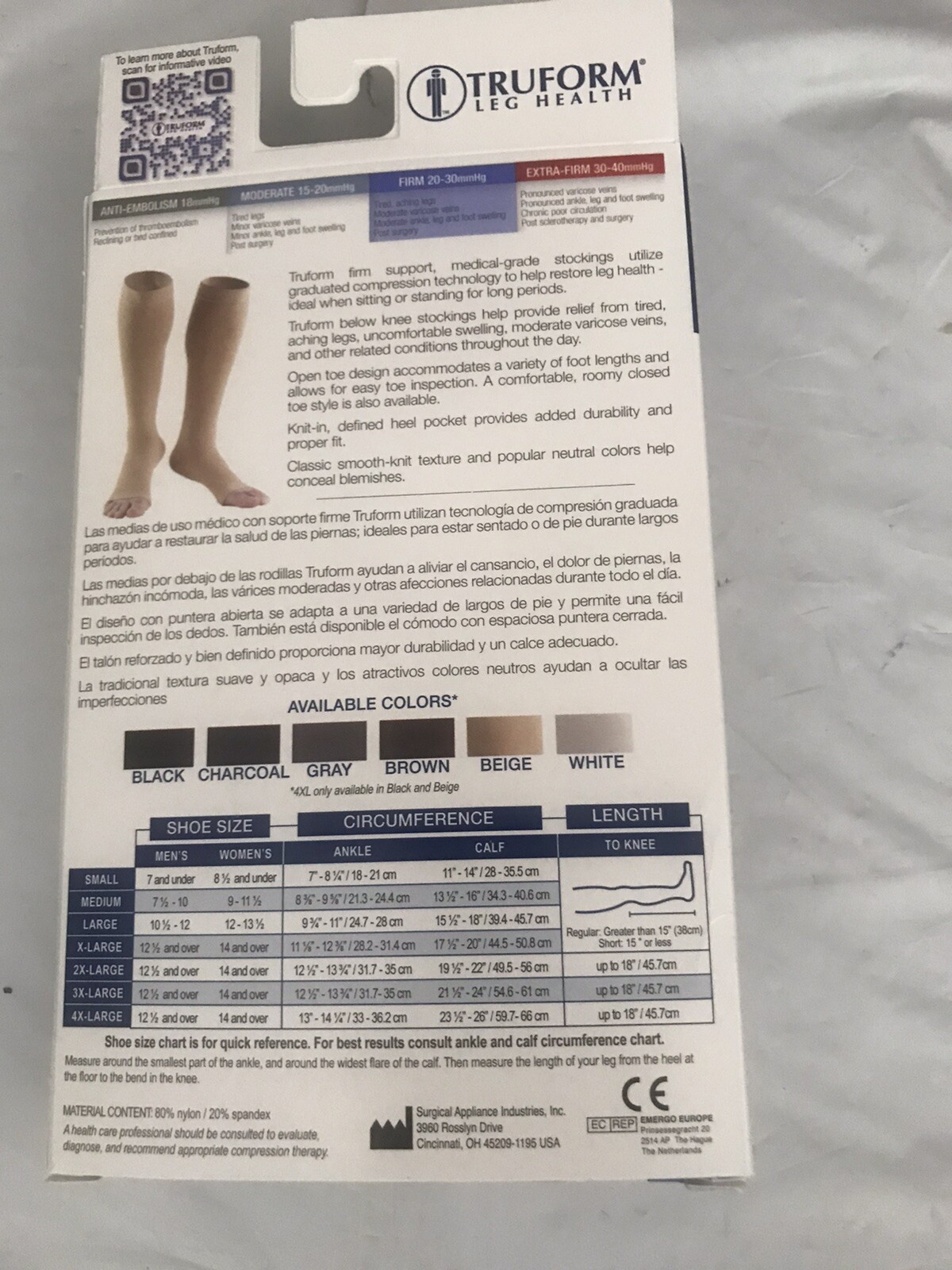Truform 20-30 Below Knee Compression Stockings Open Toe Beige Size Large 0865L