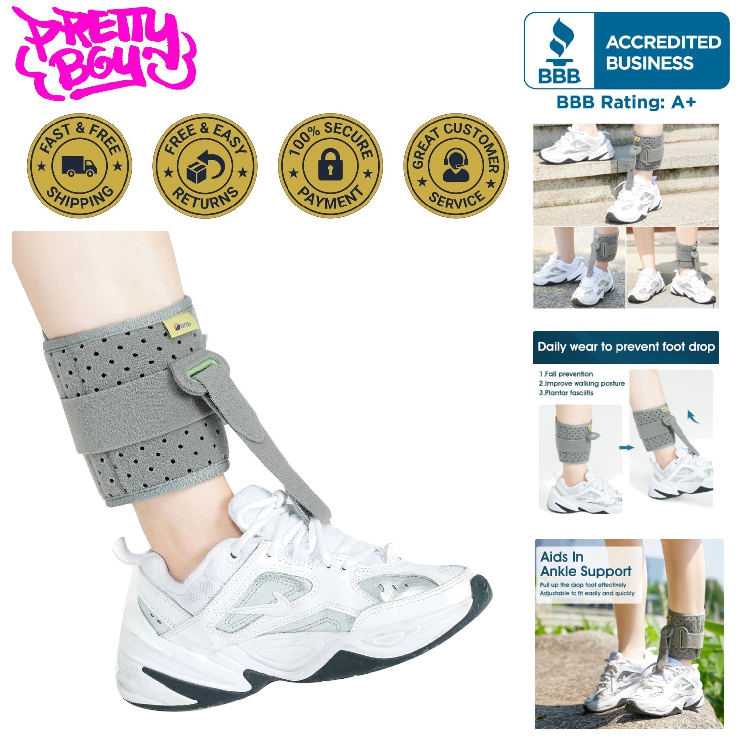 Comfortable Adjustable Ankle Brace for Foot Drop – Fits Both Right/Left Feet