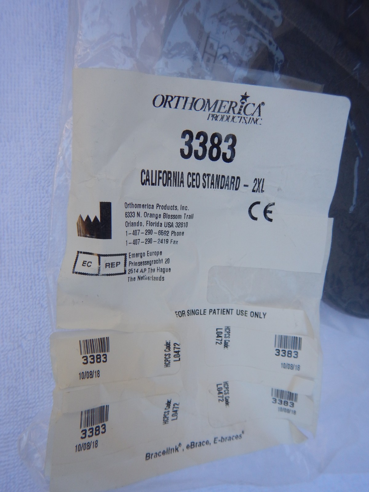 Orthomerica 3383 California CEO Standard Thoracic Lumbar Sacral Orthosis TLSO XL