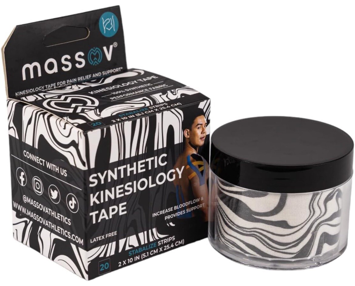MASSOV KINESIOLOGY Tape, 20 Precut Strips Athletic. Protective Case