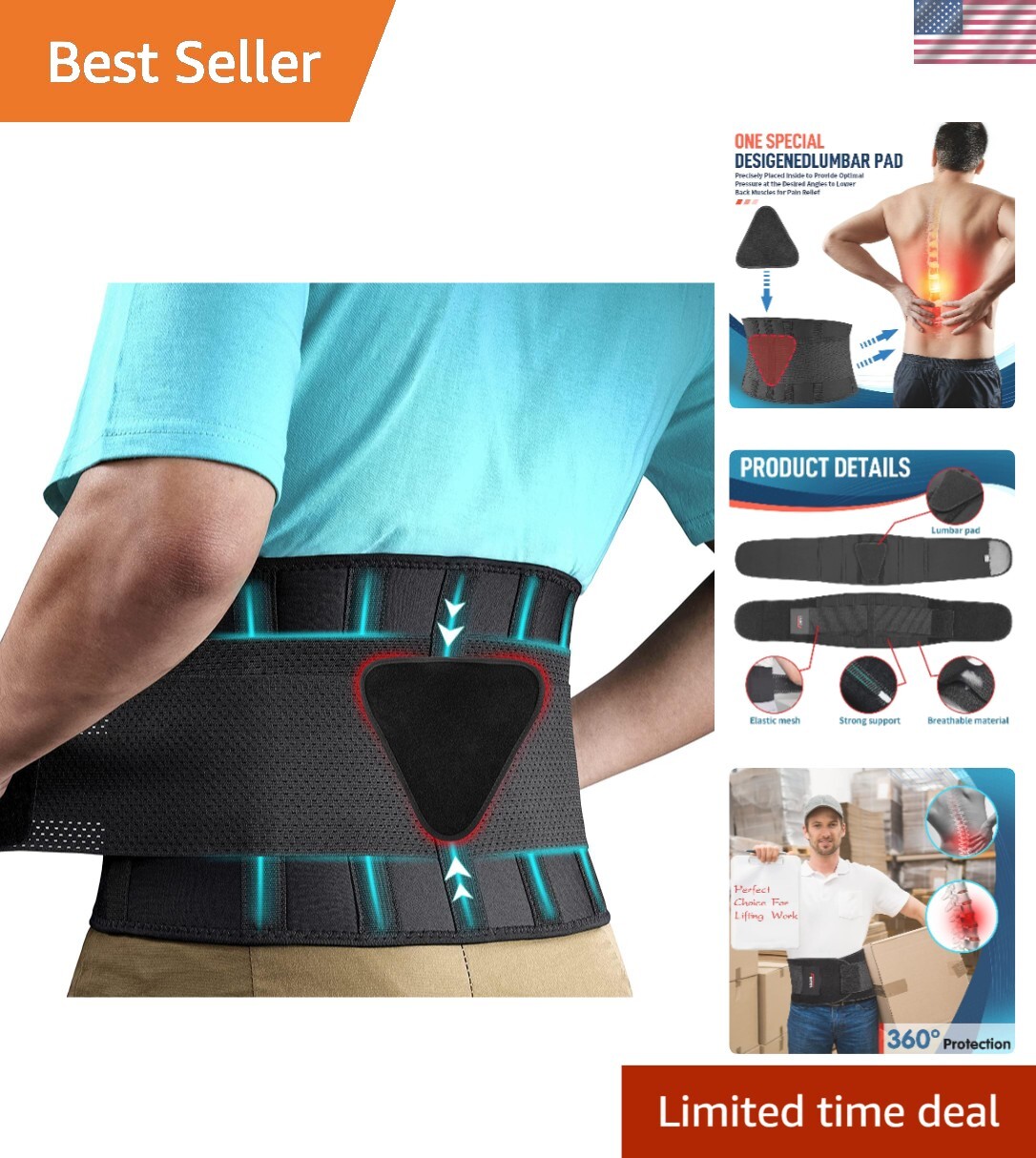 Premium Lumbar Support Back Brace with Breathable Fabric – Pain Relief Solution