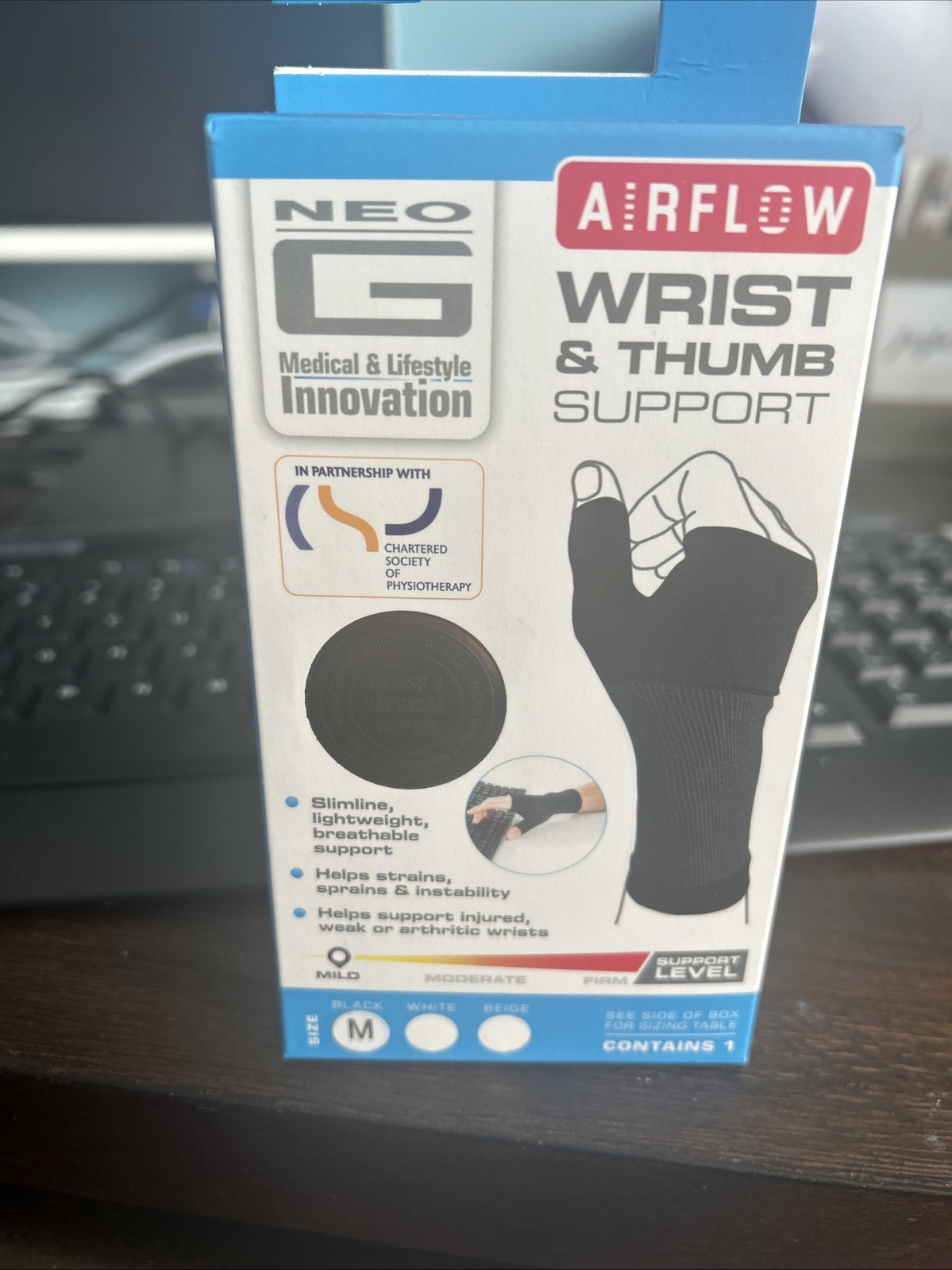 Neo G Airflow Wrist & Thumb Support – Medium – 1 Count – Black