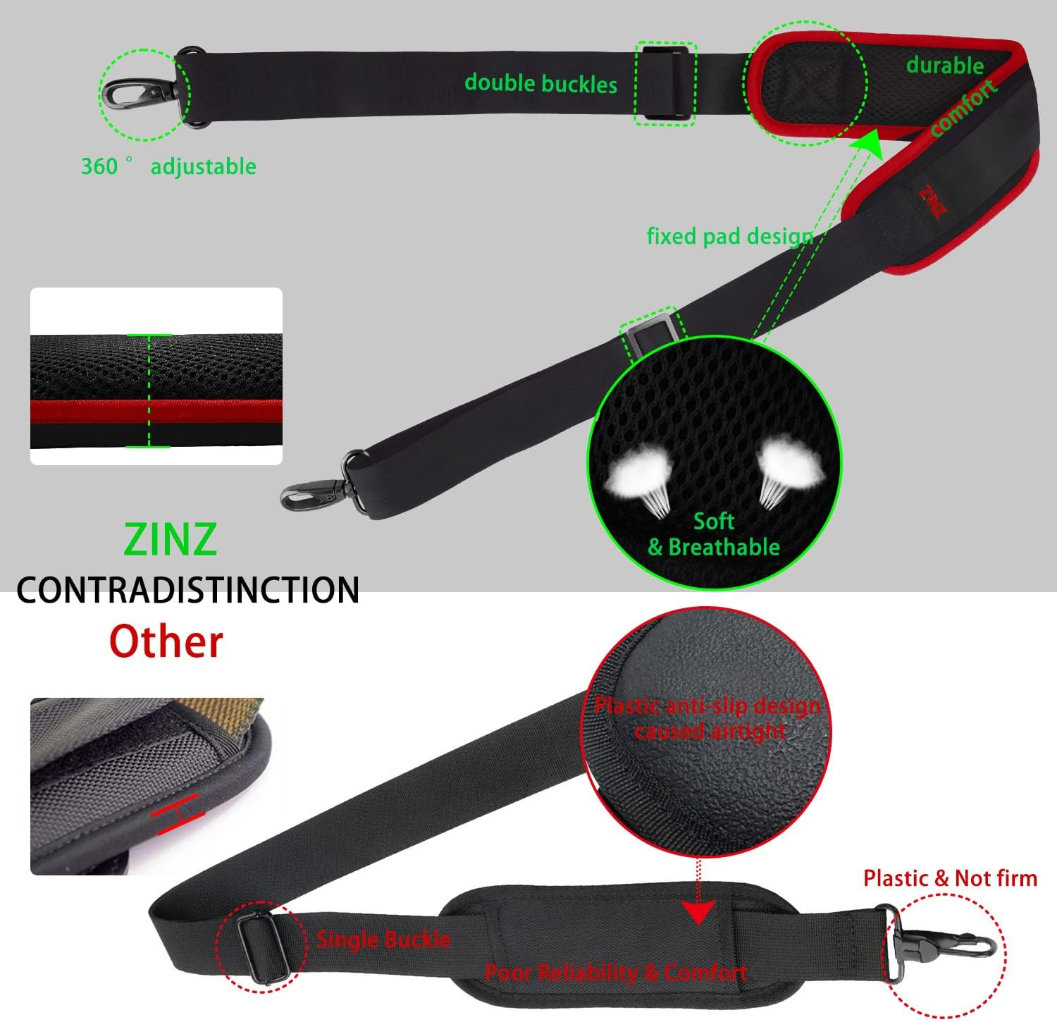 79 inch Shoulder Strap, Extra-thick Fixed Cushion Pad and Dual Clasps Universal