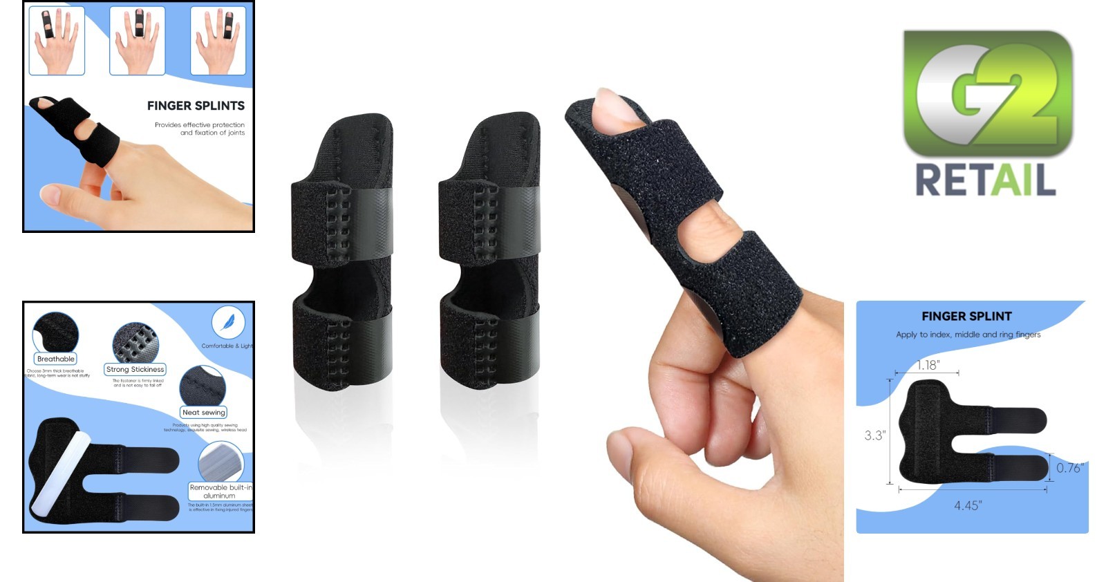 Black Finger Splint Set – Trigger Finger Brace for Stabilization and Pain Relief
