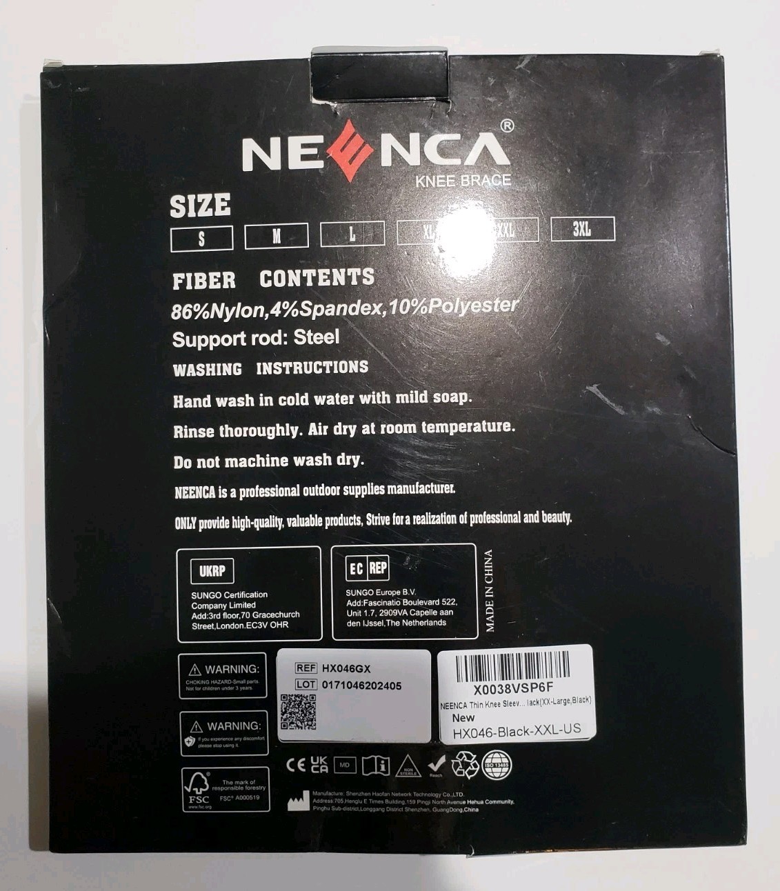 Black Neenca Thin Knee Brace XXL