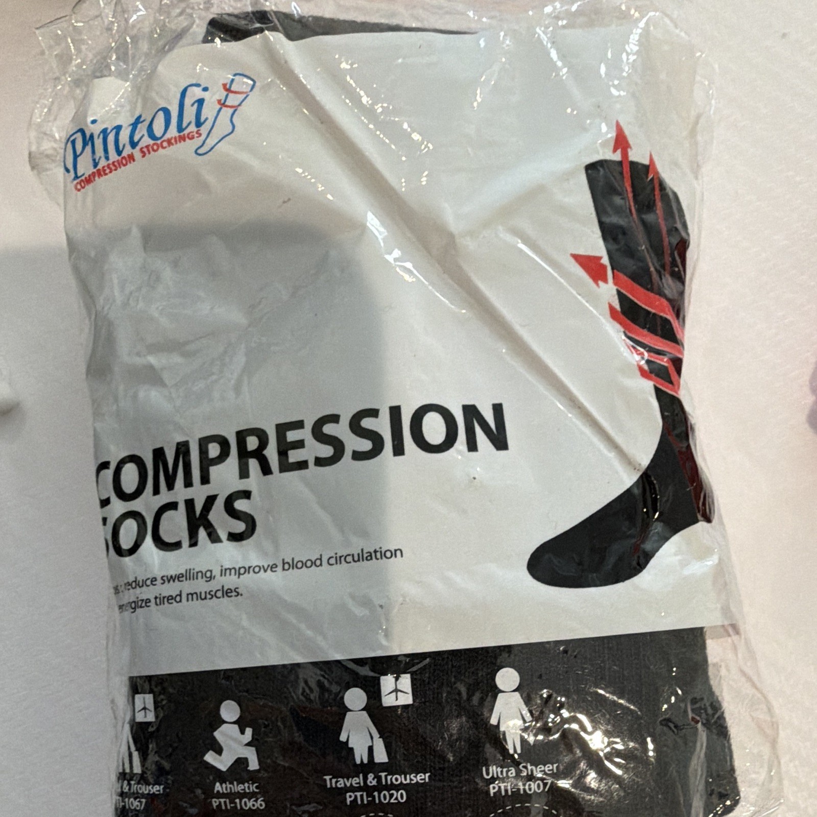 PintoLi Compression Socks Size L Unisex Leg Compression Black/White/Red PTI-1020