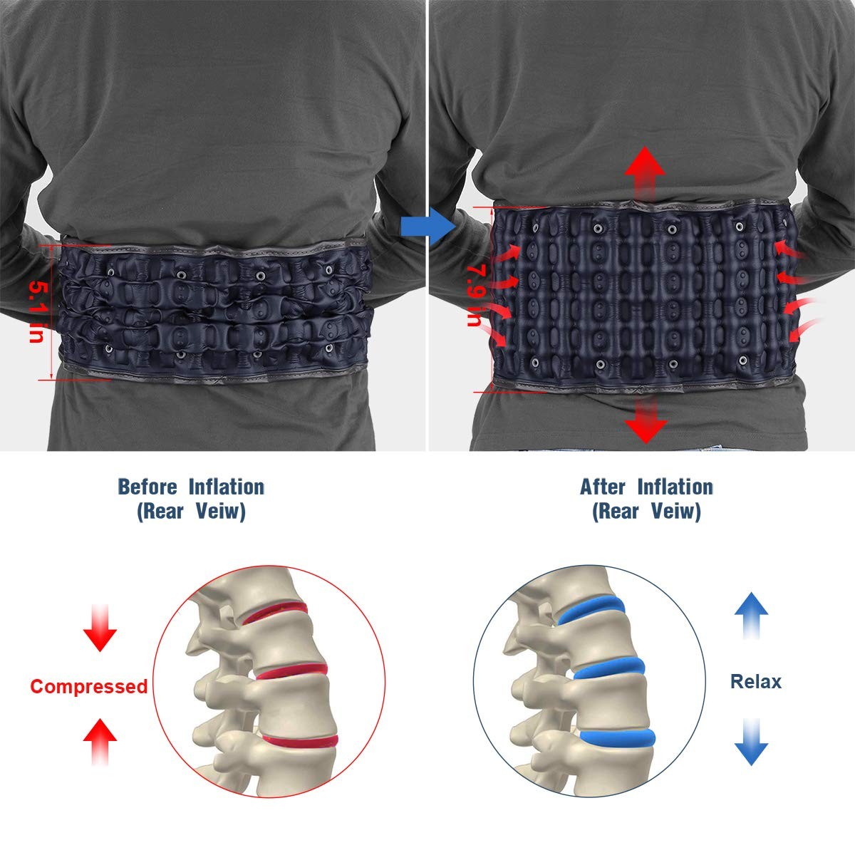HONGJING Decompression Belt Inflatable Lumbar Support for Lower Back Pain Rel…