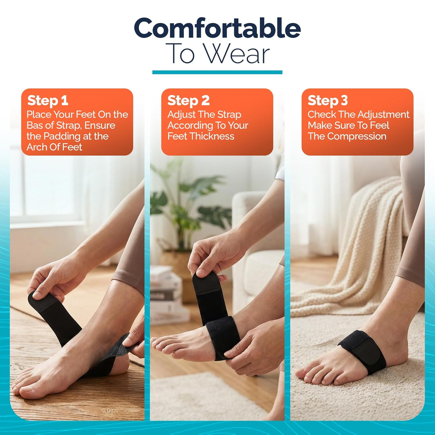 Foot Arch Support Braces for Women Men–Adjustable Compression Arch Support Bands