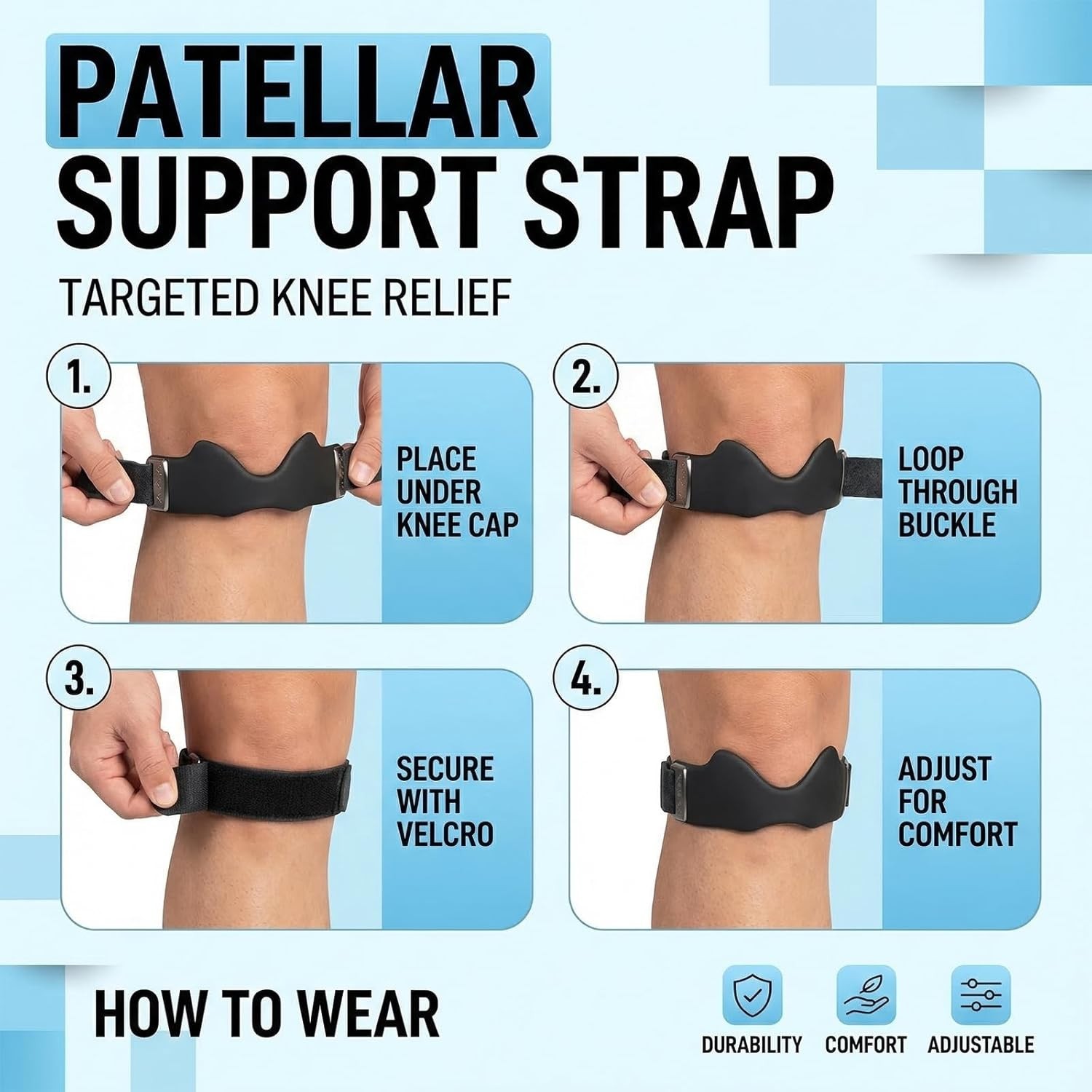 Lightweight Silicone Knee Strap – Non-Slip Support for Jumper’s Knee, 2 Count