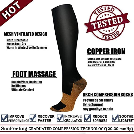 Copper Compression Socks 20-30mmHg Graduated Support Mens Womens S-XXL Wholesale