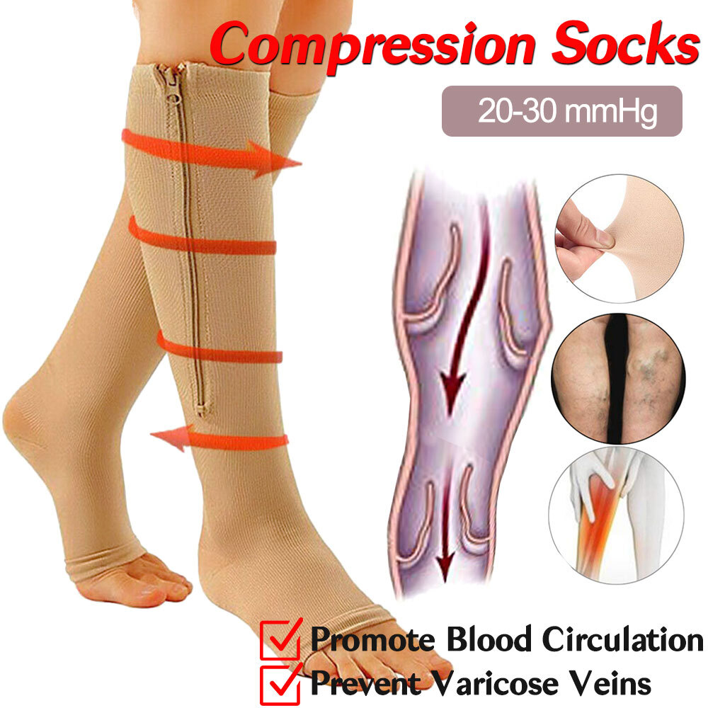 Zipper Compression Socks Women Men Arthritis Knee Support Energy Socks Toeless