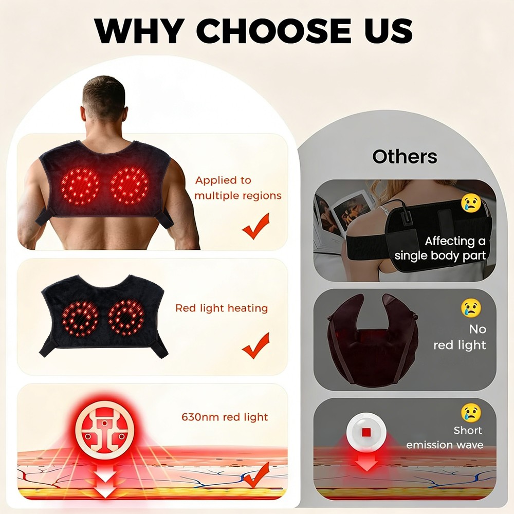 Shoulder Massager Red Light Heating Therapy Shawl Vibration for Back Pain Relief