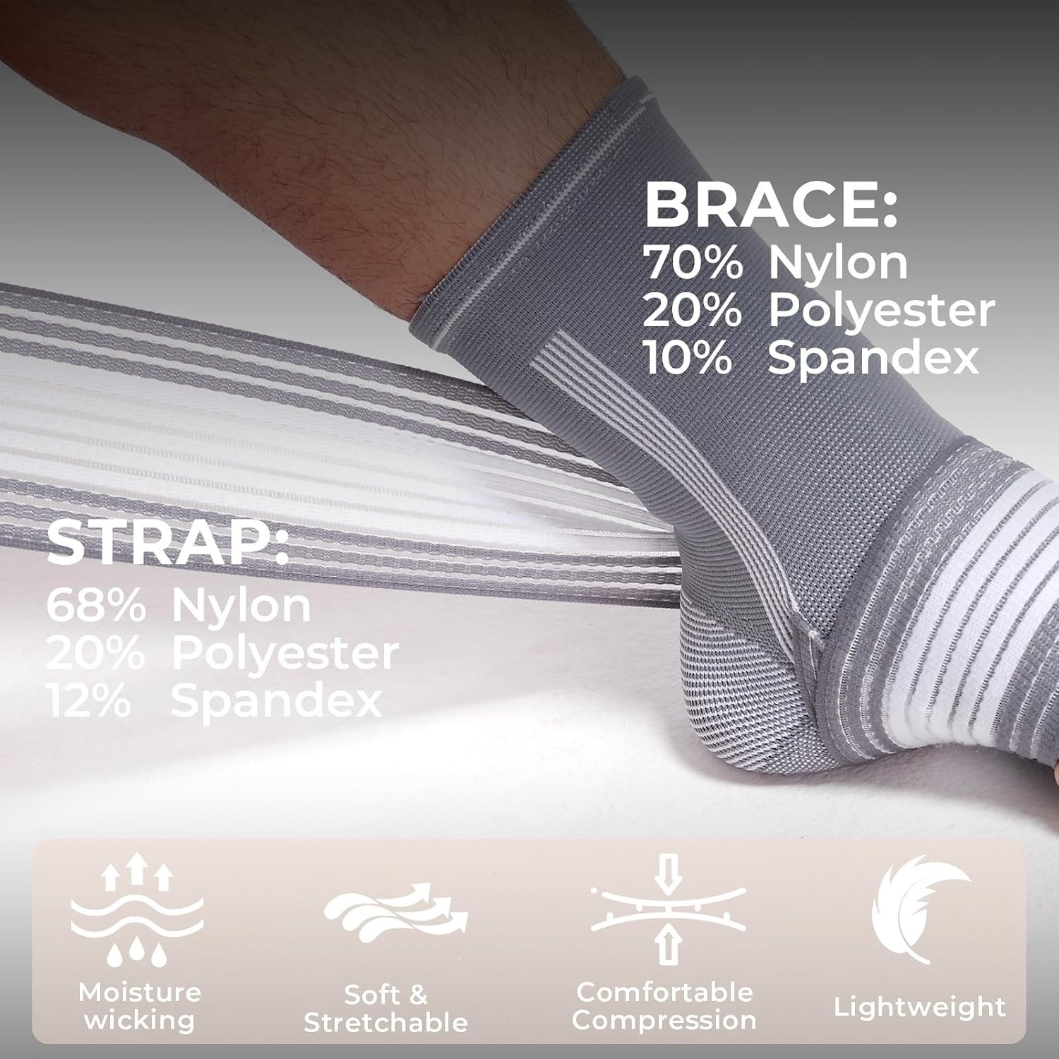 Adjustable Ankle Support Brace Gray, Size M, 1 Unit