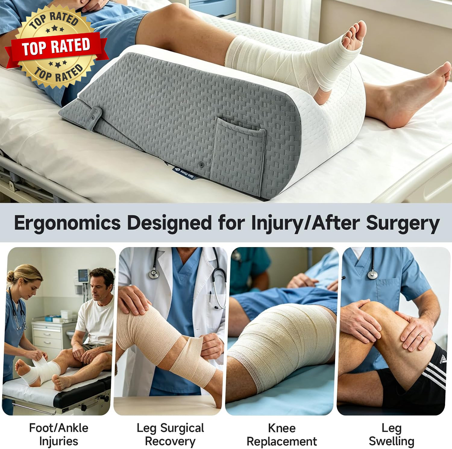 Leg Elevation Pillow for after Surgery, Adjustable 4 Heights & 2 Slopes, Knee Re