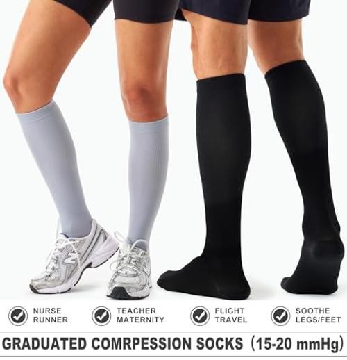 4 Pairs Compression Socks for Women and Large-X-Large 06 Black/White/Grey/Pink