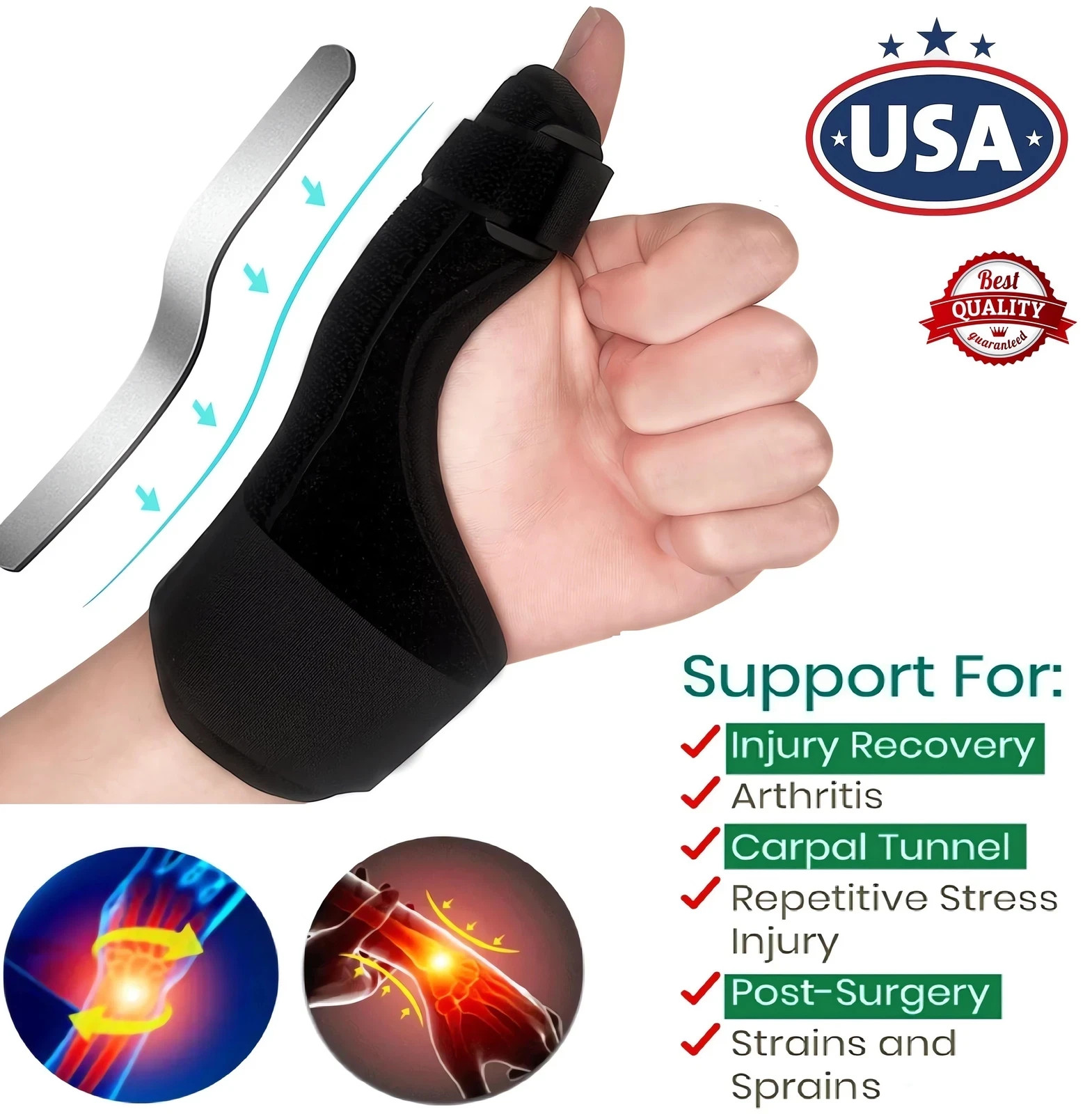 Sport Thumb Wrist Support Brace Carpal Tunnel Sprain Splint Arthritis Large