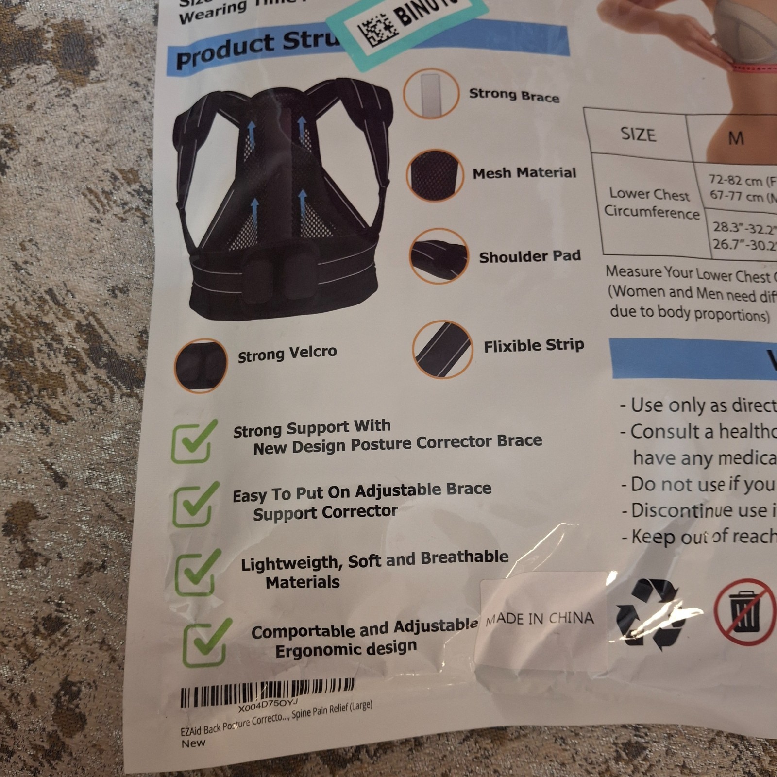 EZAid Posture Corrector Brace Size Large Back Spine Pain Relief