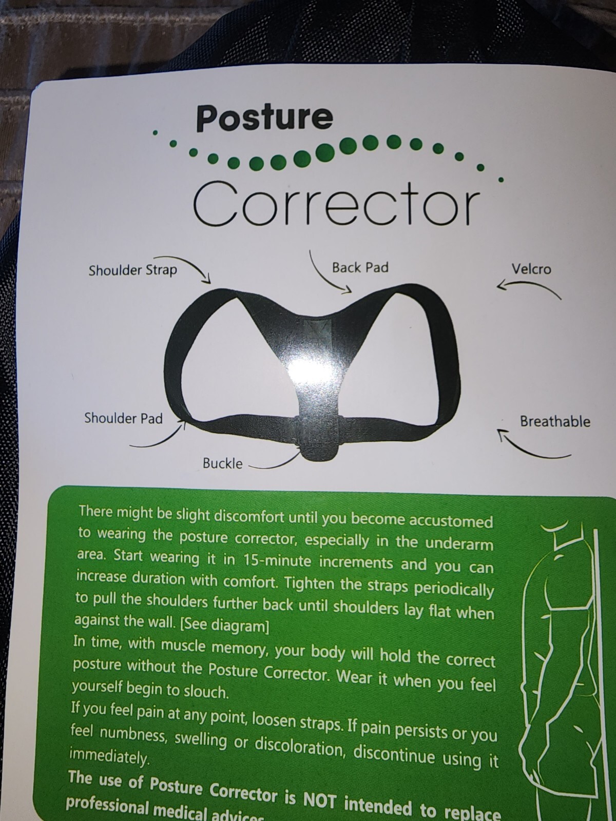 NWT Posture Corrector, black in color