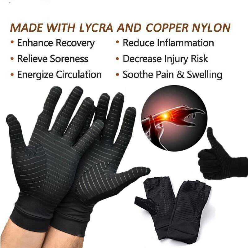 Anti Arthritis Finger-Full Copper Compression Gloves Rheumatoid Hands Therapy