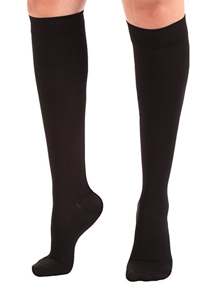 Tektrum (1 pair) Knee High Firm Compression Socks 23-32mmHg- Closed Toe, Black