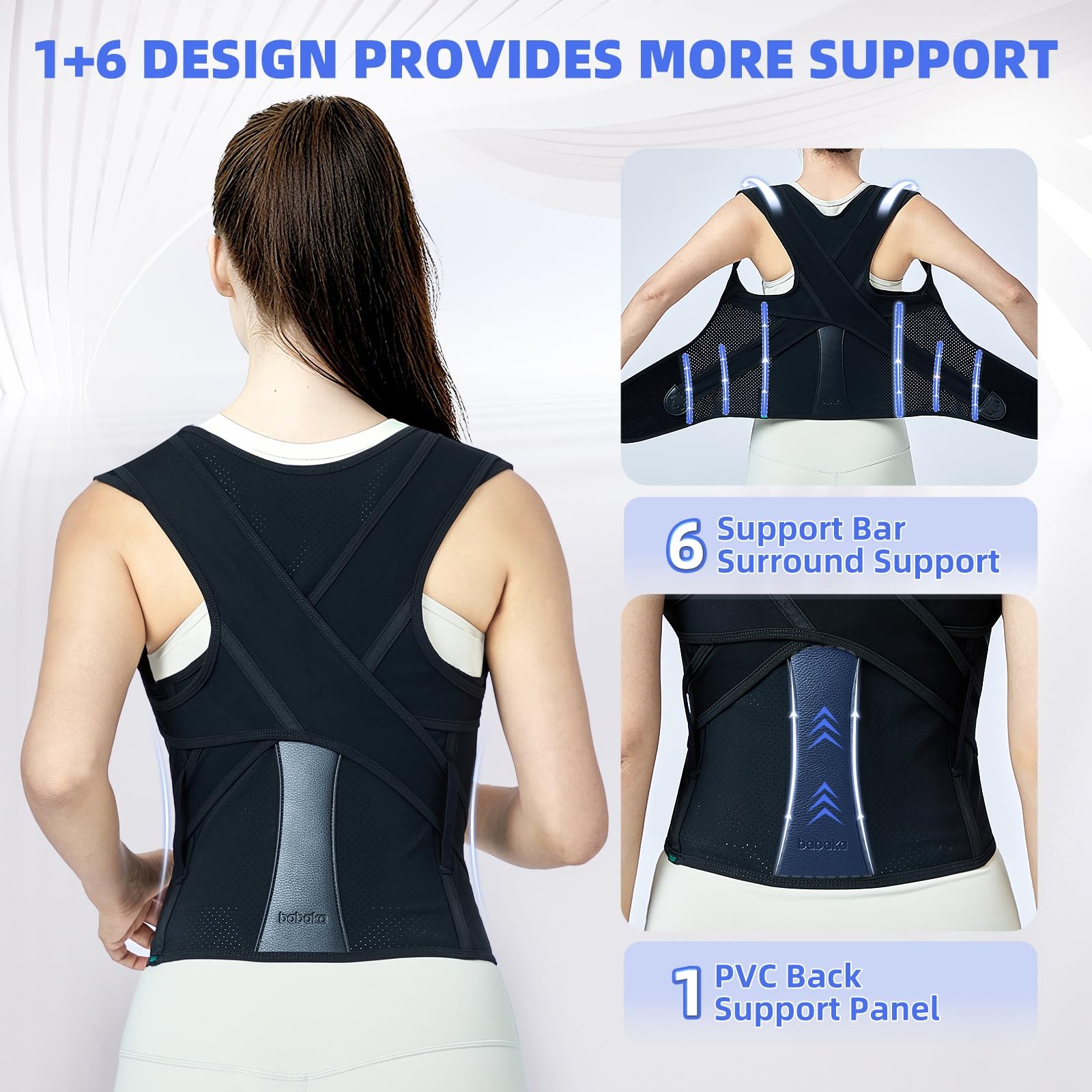babaka Back Brace Posture Corrector for Women and Men, Adjustable Medium