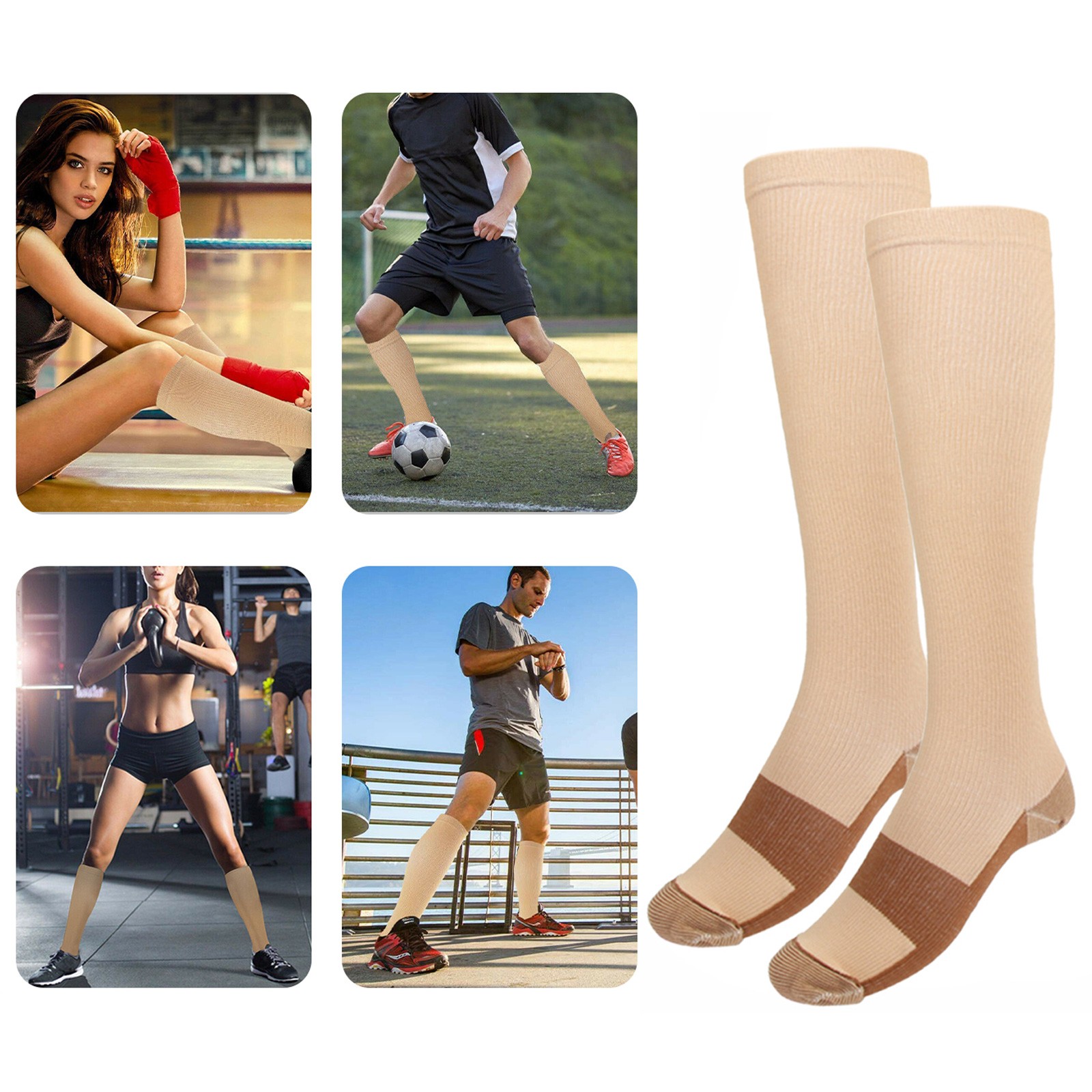 5 Pairs Copper Compression Socks 20-30mmHg Graduated Support Mens Womens S/M-XXL