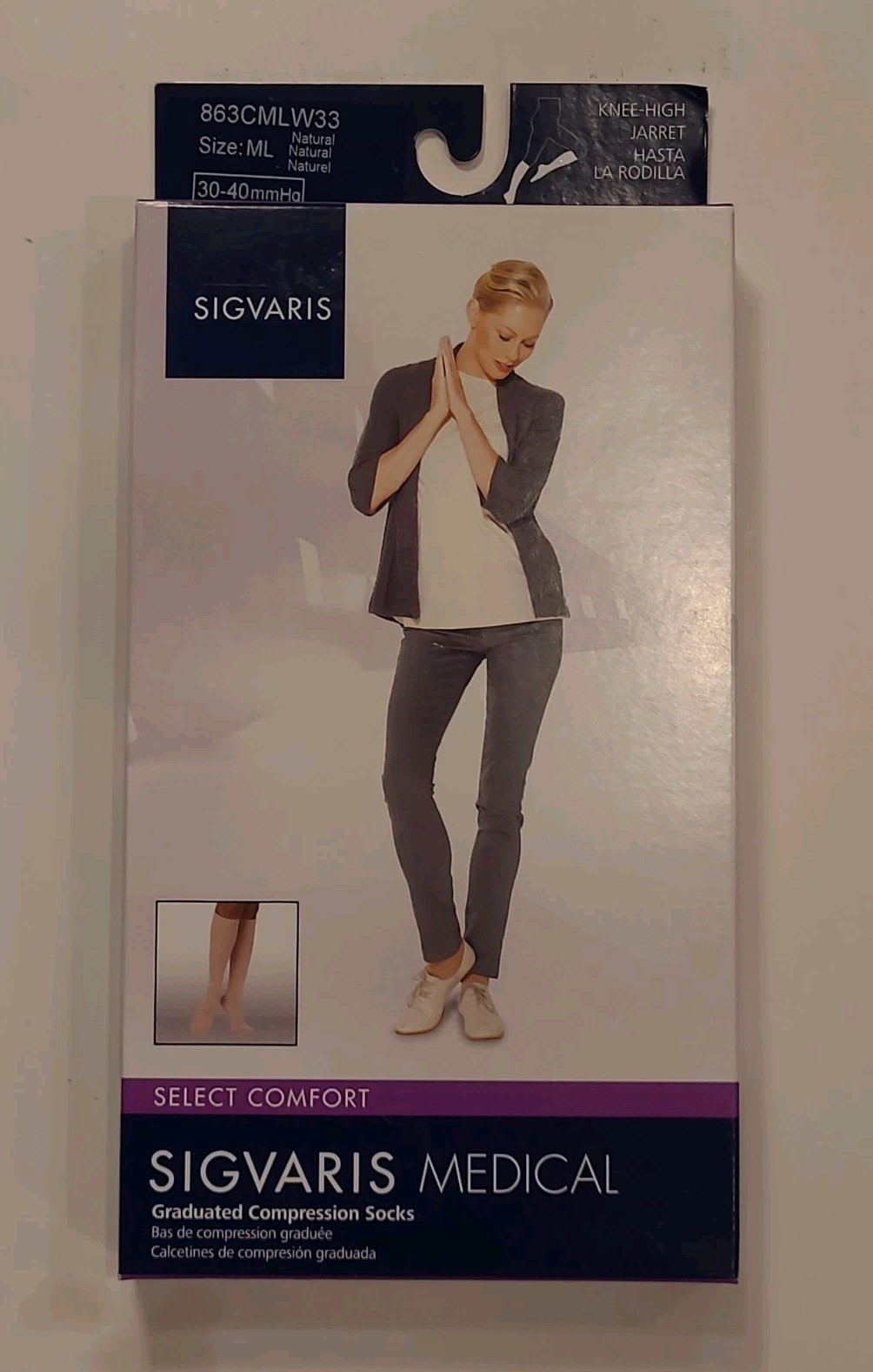 SIGVARIS Select Comfort Knee Hi 30-40mmHg Compression Socks Natural Medium Long