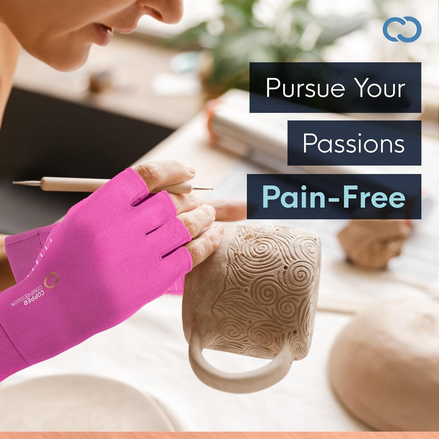 Copper-Infused Compression Fingerless Gloves, Pink – Size M | For Joint Relief