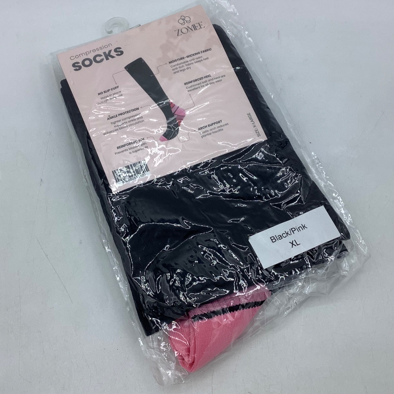 Zomee Black & Pink Compression Socks for Women Circulation Running Pregnancy XL