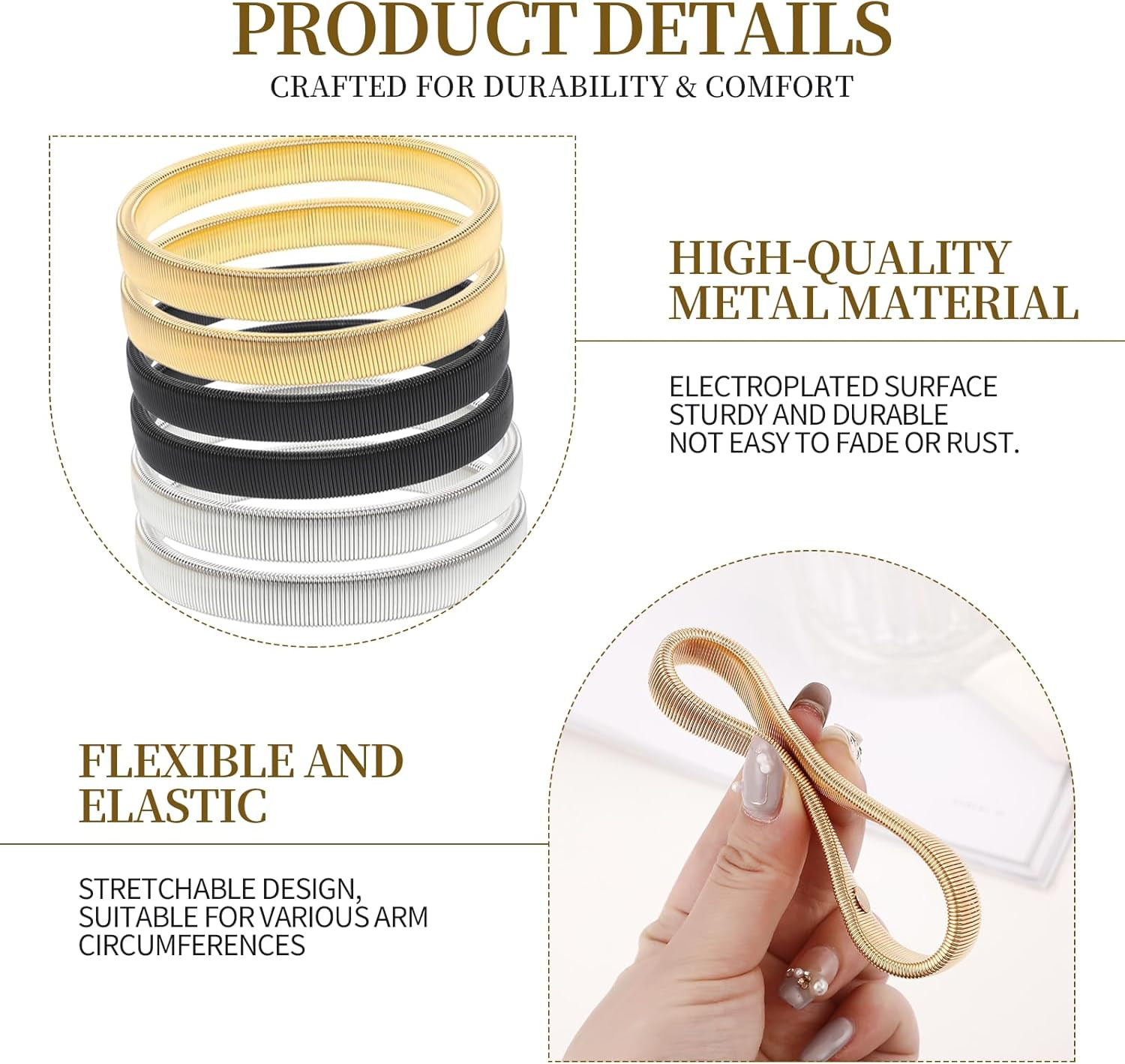 Sleeve Holders,Stretchy Anti-Slip Metal Sleeve Garters, Elastic Arm Straps Fixin