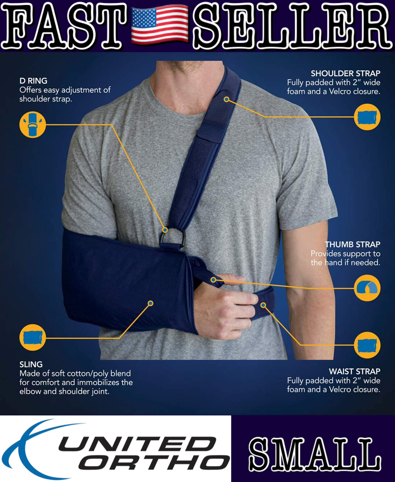Genuine United Ortho Health-Grade Deluxe Shoulder Immobilizer – Small NEW! FAST!