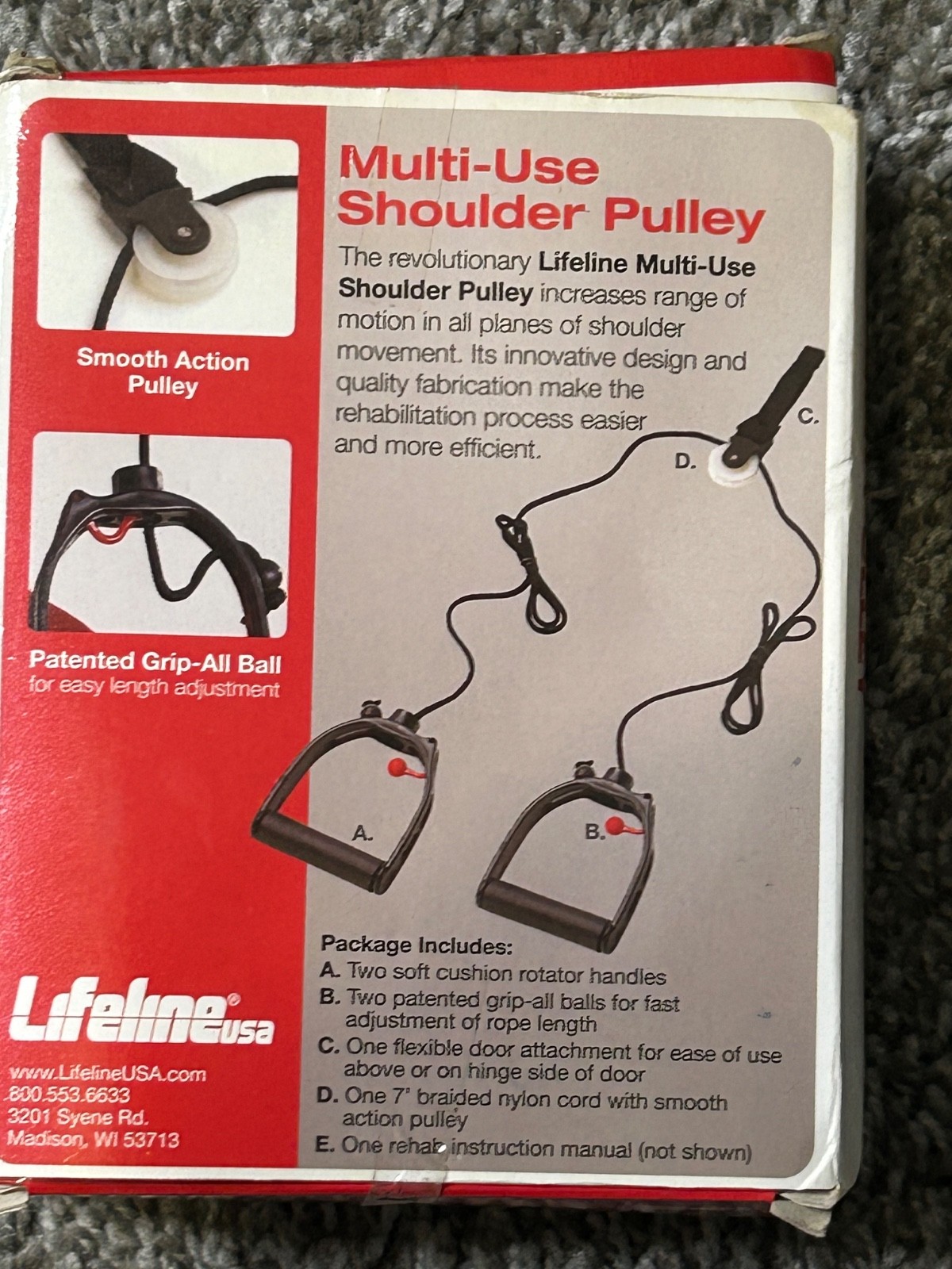 Lifeline multi-use shoulder pulley open box