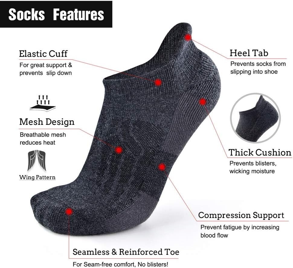 Premium Merino Wool Running Socks – 6 Pairs with Moisture Control & Cushioning