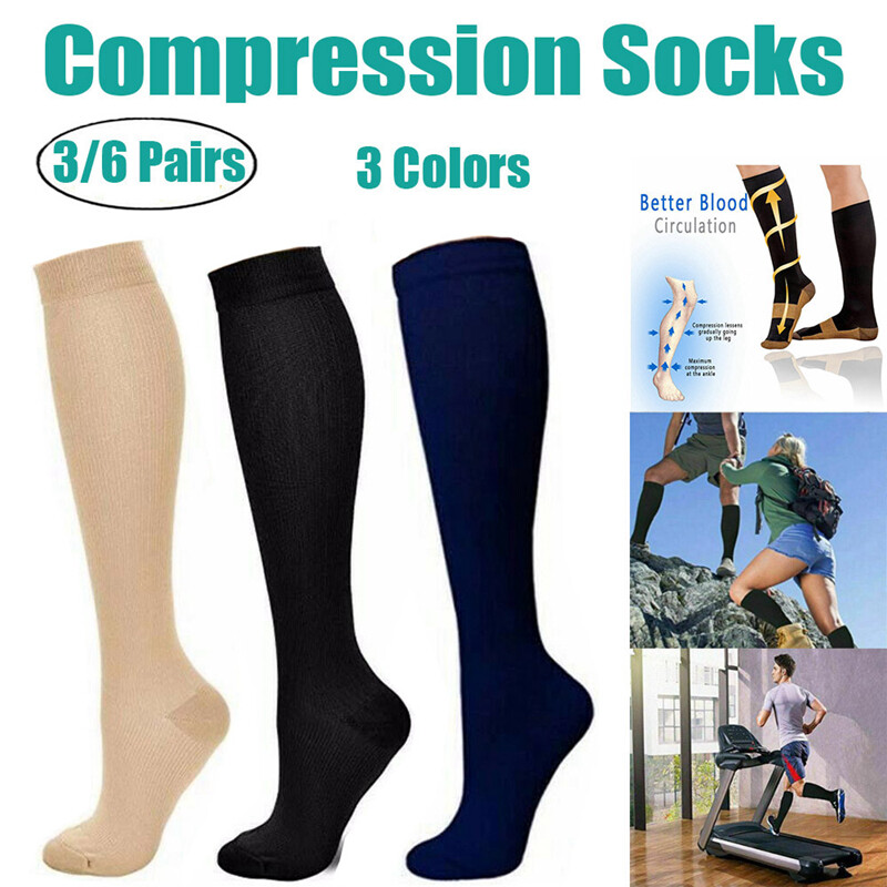 Compression Socks / Hose Knee High 20-30 mmHg Men Women Flight Travel Stockings