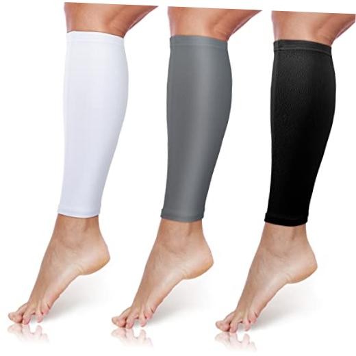 3 Pairs Calf Compression Sleeves for Men And Women X-Large Black, White, Gray