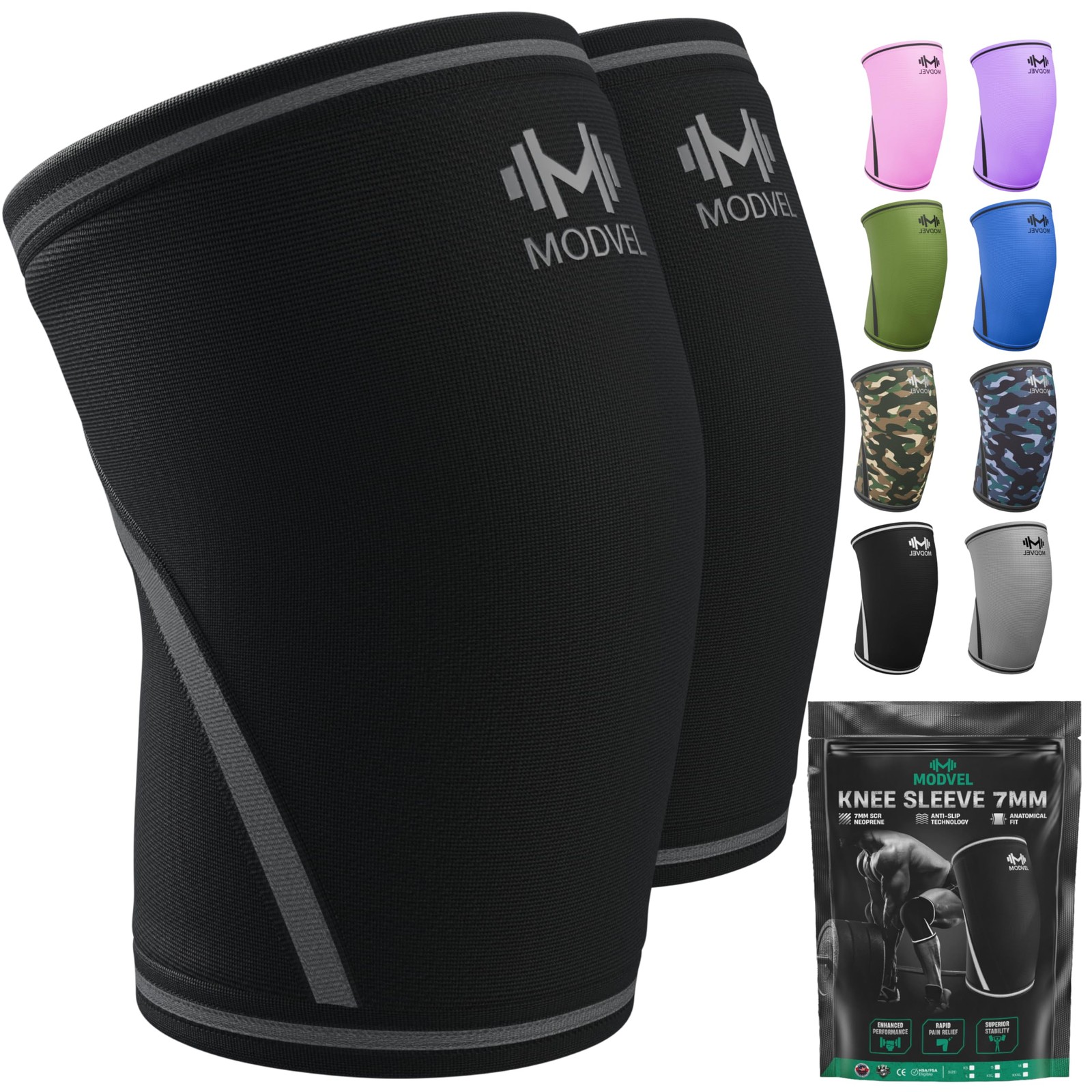 Modvel 7mm Neoprene Knee Sleeves for Men & Women Medium, A BLACK