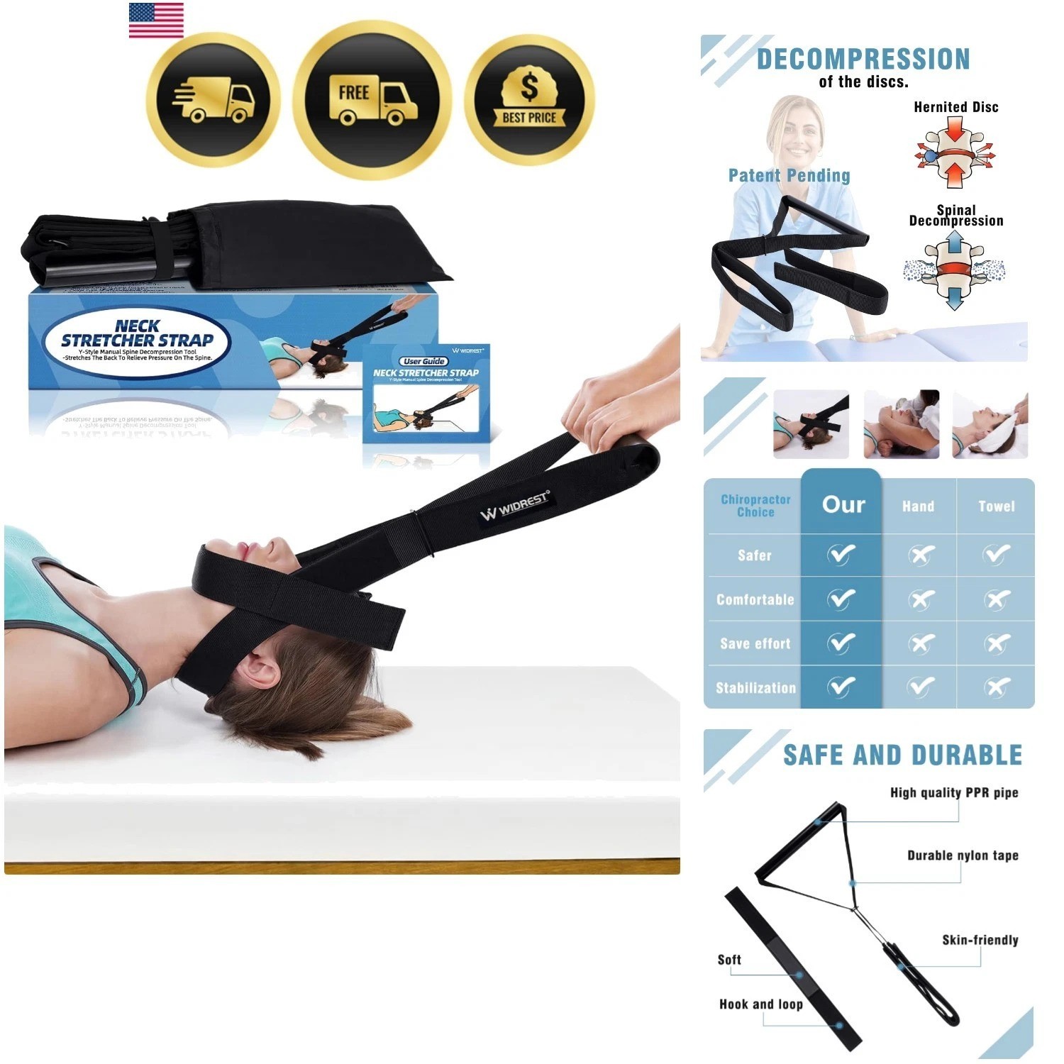 Neck Stretcher Strap, Spine Chiropractic Decompression Tool with Chin Belt, C…