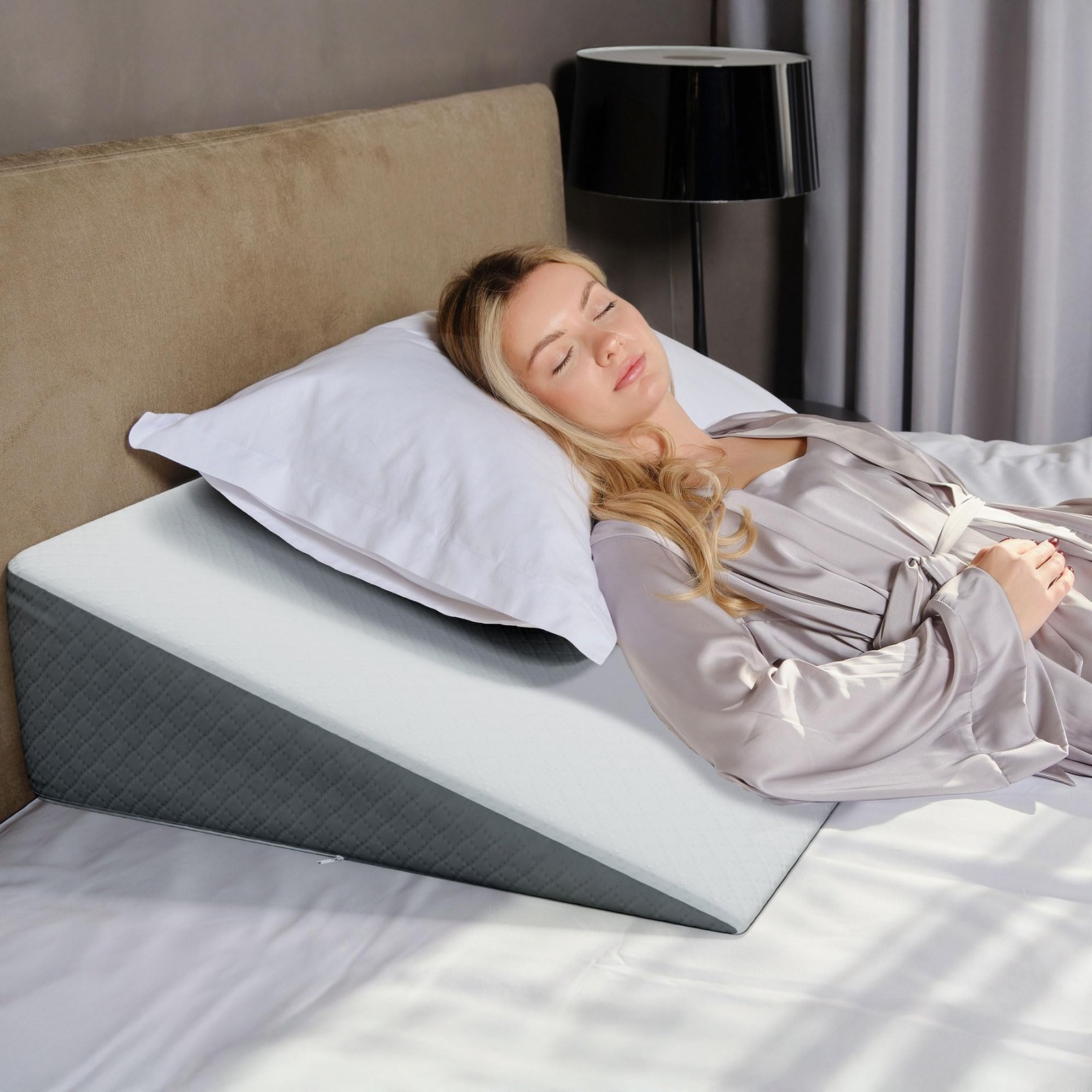 Kolbs Extra Wide Bed Wedge Pillow for Sleep 7.5″ Height, Gray