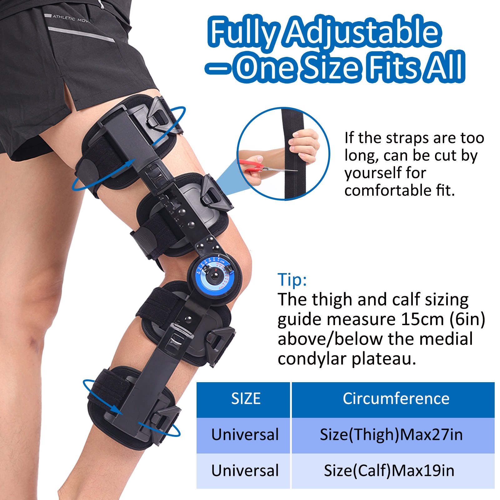 Adjustable ROM Hinged Knee Brace for Post-Op Recovery,Universal