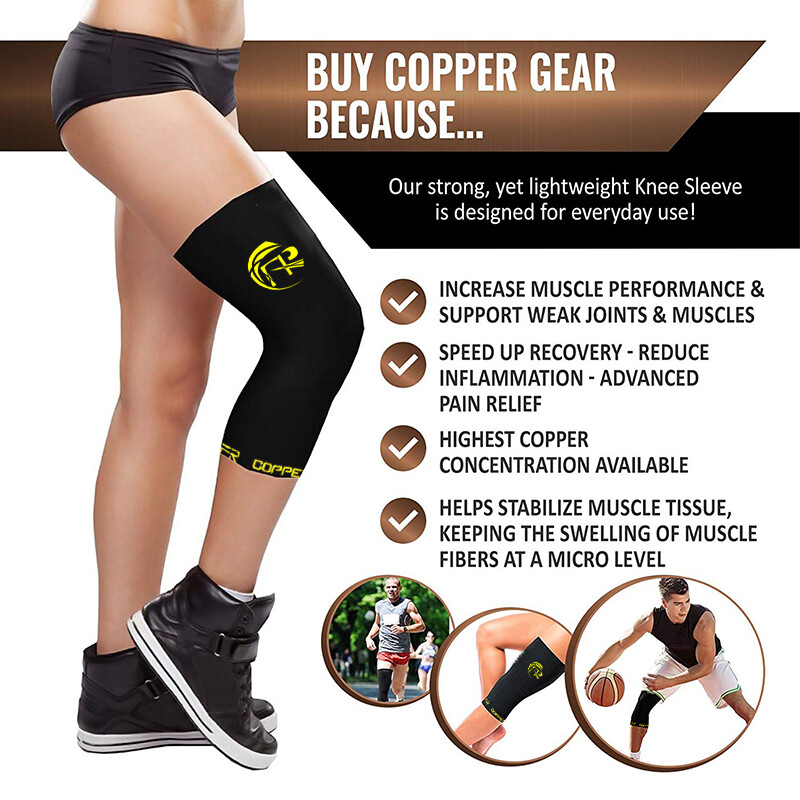 Copper Knee Sleeve Compression Brace Support Joint Pain Arthritis Relief S-2XL