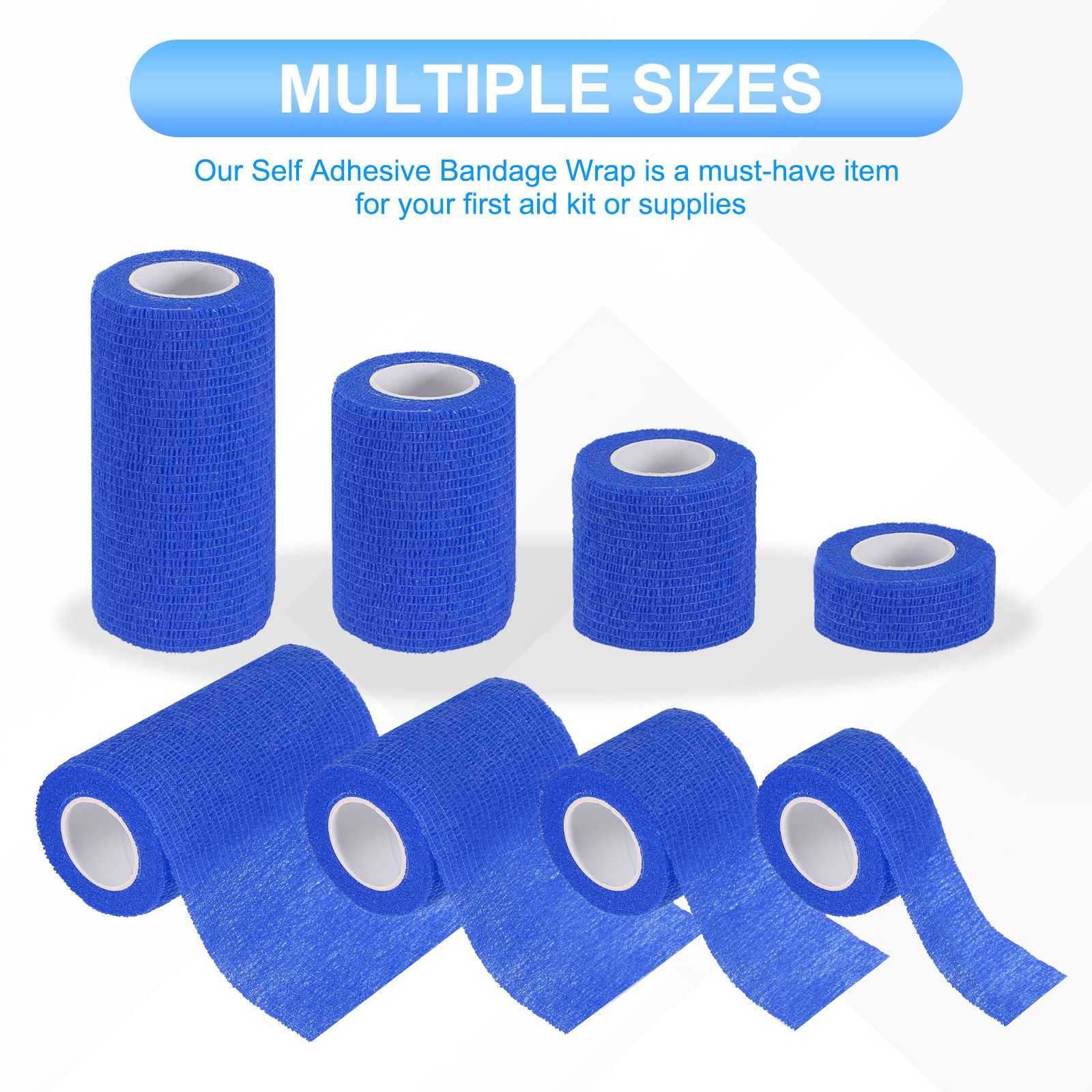 1″/2″/3″/4″ 16 Pcs 5 Yard Self Adhesive Bandage Wrap Self Tape Blue