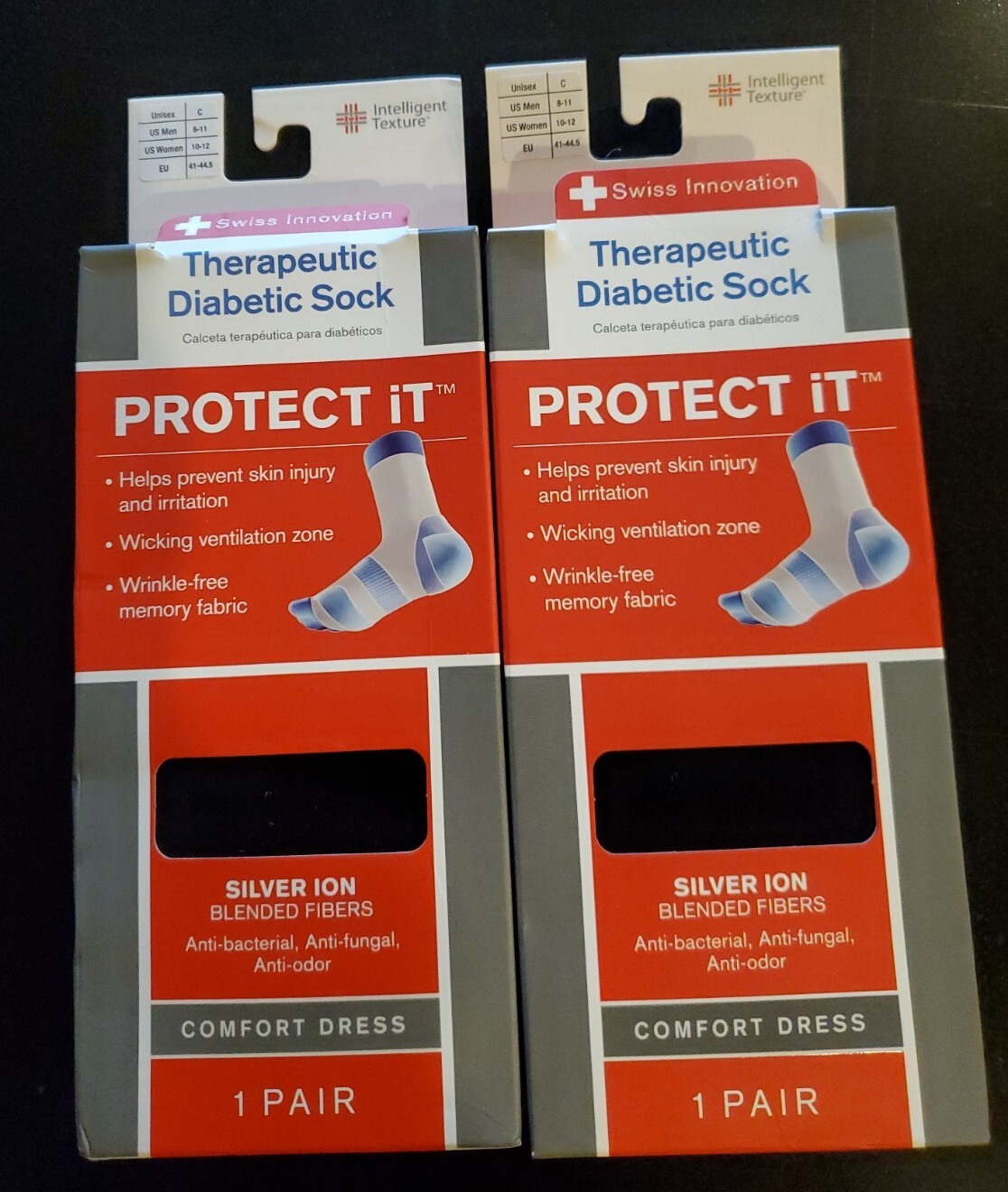LOT 2 Swiss Therapeutic Diabetic Sock Black Unisex Size C Men’s Size 8-11 NOS
