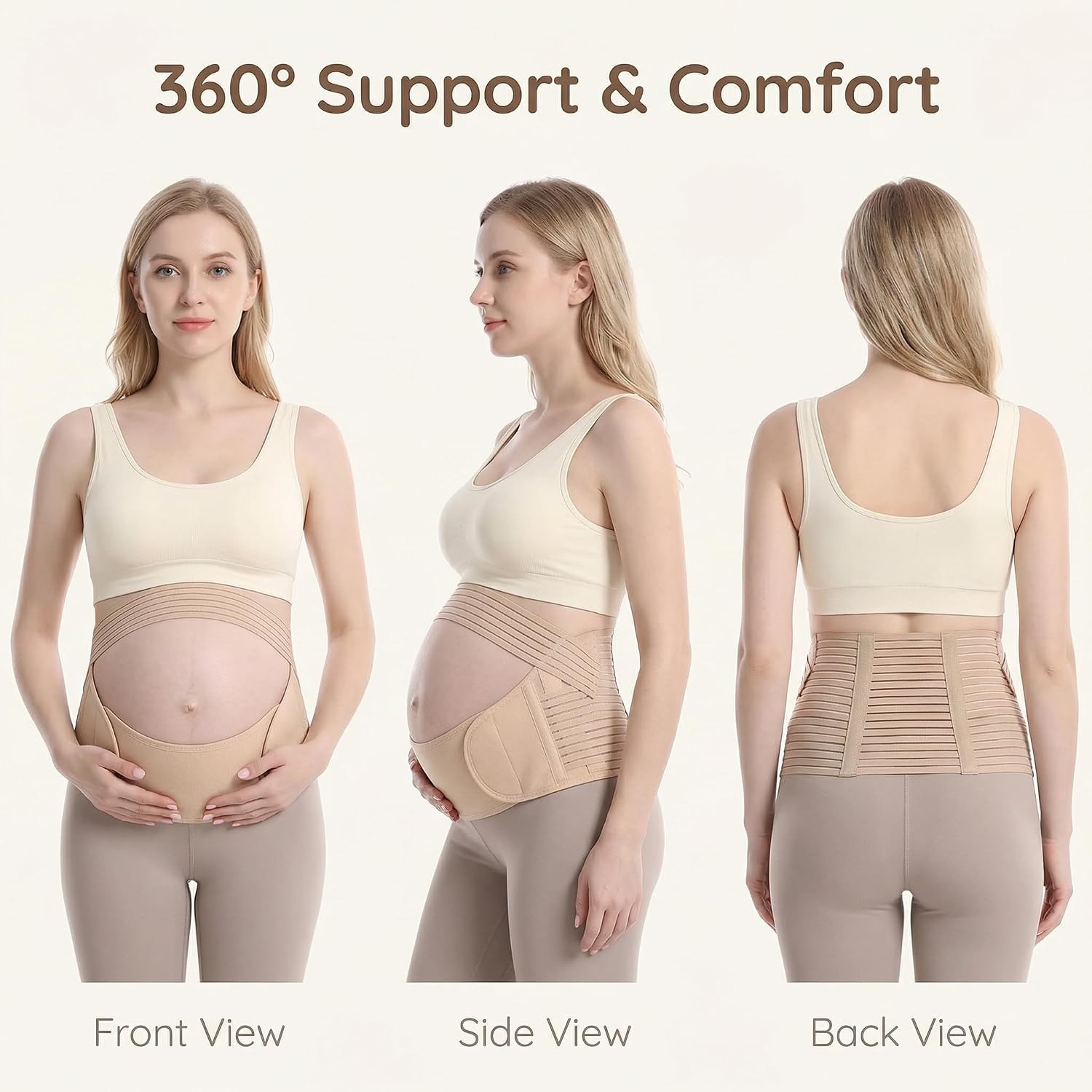 Maternity Belly Band Pregnancy Support Belt Beige Large 3 in 1 Pregnancy Support