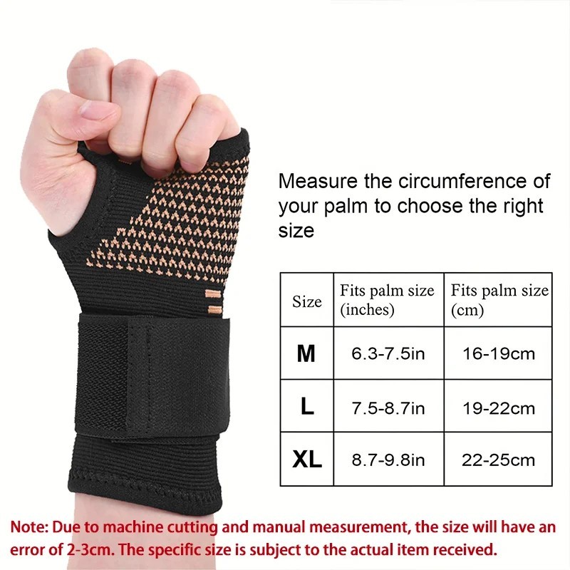 Copper Wrist Compression Glove Hand Support Pain Relief Joint Self Care Single