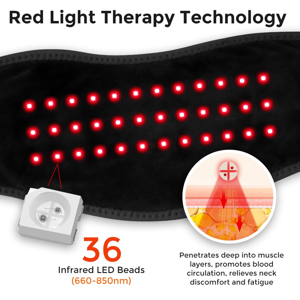 Cordless Electric Heating & Vibration Neck Massager Brace with Light 36LED 660nm
