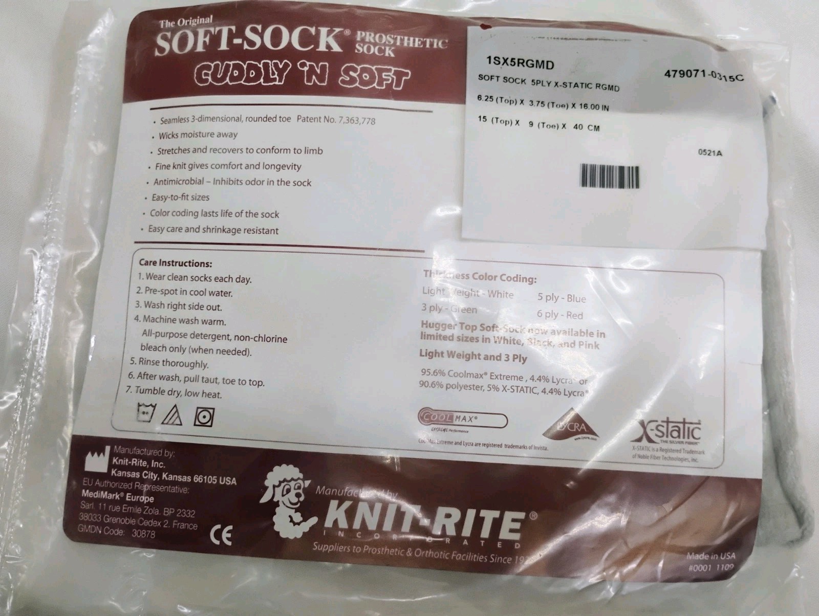 Knit-Rite Soft-sock Prosthetic Sock Fits Size 6.25 Top, 3.75 X 16 In Long 5 Ply