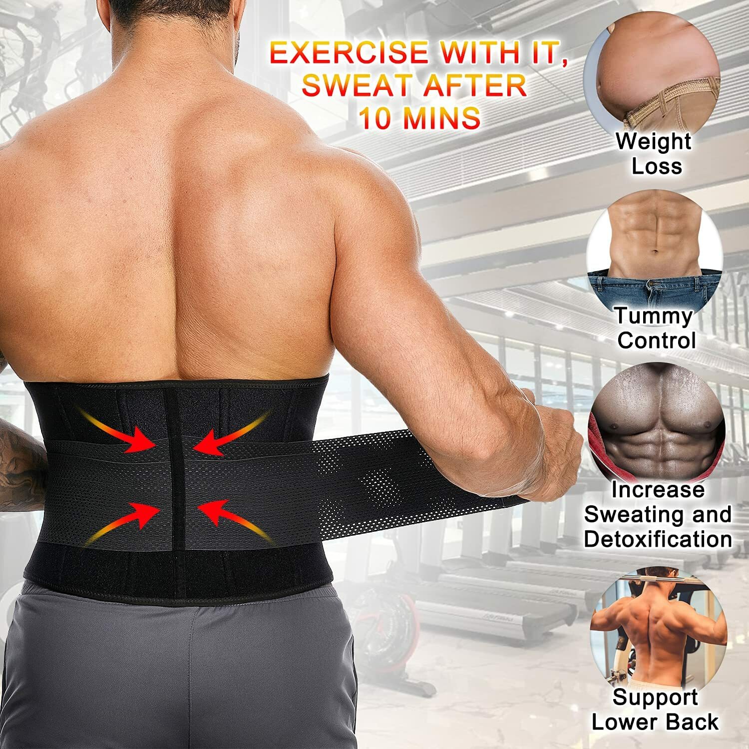 Slimming Body Shaper Mens Neoprene Waist Trimmer Belt Trainer Sauna Sweat Girdle
