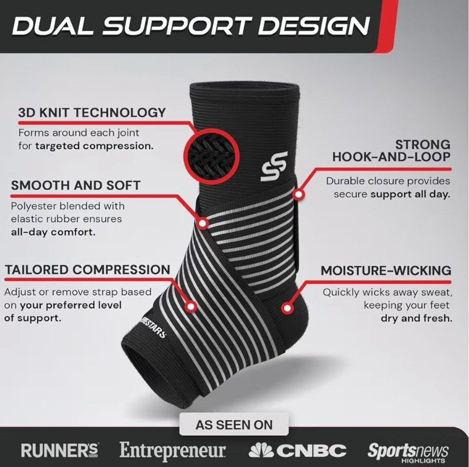 Sleeve Stars Ankle Brace for Women & Men, Ankle Wrap for Sprained Med Black