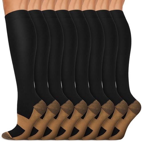 Copper Compression Socks 15-20 mmHg for Men & Women 8 Large-X-Large A00- Black